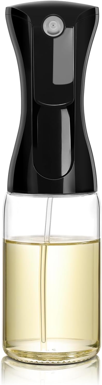 glass Oliver Oil Sprayer for cooking, Spray bottle 6oz, Non-Aerosol Refillable Dispenser Oil Mister PS887 | Even Fan Spray,1g Portion Control,Anti-Drip Design,Easy Refill,Air Fryer,Salad & BBQ Friendly,Clear