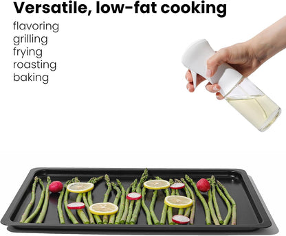 glass Oliver Oil Sprayer for cooking, Spray bottle 6oz, Non-Aerosol Refillable Dispenser Oil Mister PS887 | Even Fan Spray,1g Portion Control,Anti-Drip Design,Easy Refill,Air Fryer,Salad & BBQ Friendly,Clear