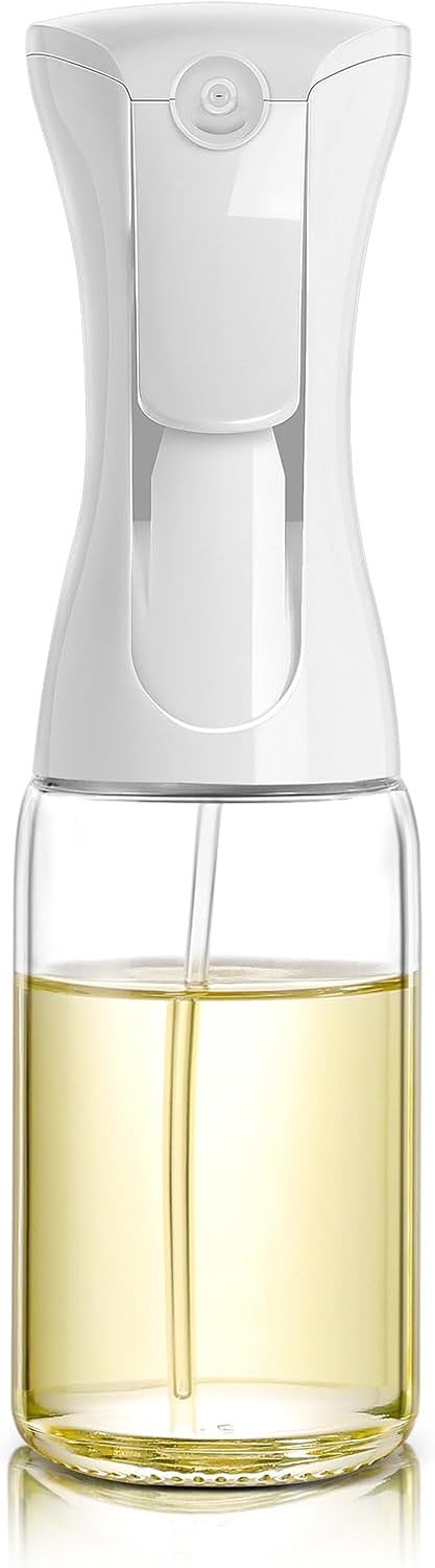 glass Oliver Oil Sprayer for cooking, Spray bottle 6oz, Non-Aerosol Refillable Dispenser Oil Mister PS887 | Even Fan Spray,1g Portion Control,Anti-Drip Design,Easy Refill,Air Fryer,Salad & BBQ Friendly,Clear