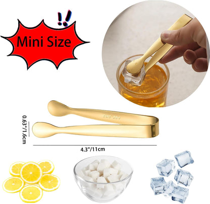 8PCS Gold Mini Metal Tongs, 4.3" Stainless Steel Tiny Tong, Small Kitchen Accessories for Serving Food, Ice, Sugar Cube, Salad, Toaster, Desserts