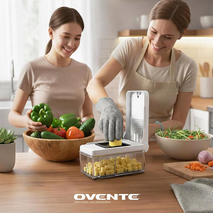 Vegetable Chopper and Mandoline Slicer, 7-in-1 Multifunctional Kitchen Gadget & Food Cutter for Fruit, Onion, Potato, Cucumber, Cheese Grater, Veggie Spiralizer with Safety Gloves, White MD71W
