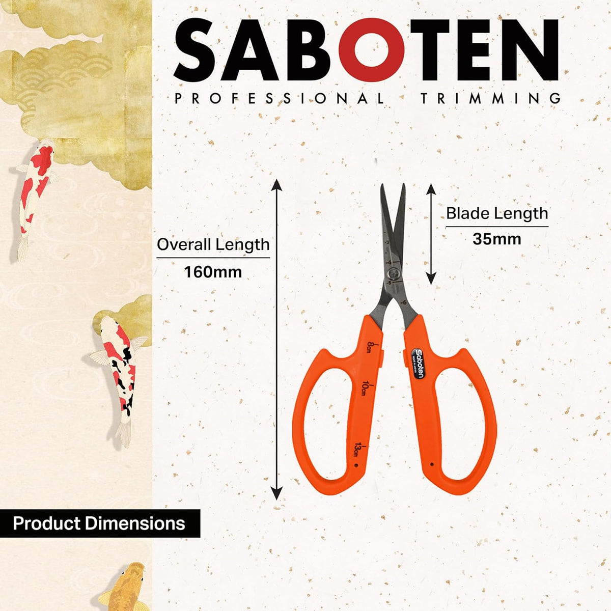 Saboten Stainless Steel Angled Blade Trimming Scissors Orange PT-13 160mm Precision Gardening Bonsai and Floral Shears Made in Japan