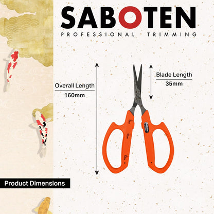 Saboten Stainless Steel Angled Blade Trimming Scissors Orange PT-13 160mm Precision Gardening Bonsai and Floral Shears Made in Japan