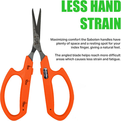 Saboten Stainless Steel Angled Blade Trimming Scissors Orange PT-13 160mm Precision Gardening Bonsai and Floral Shears Made in Japan