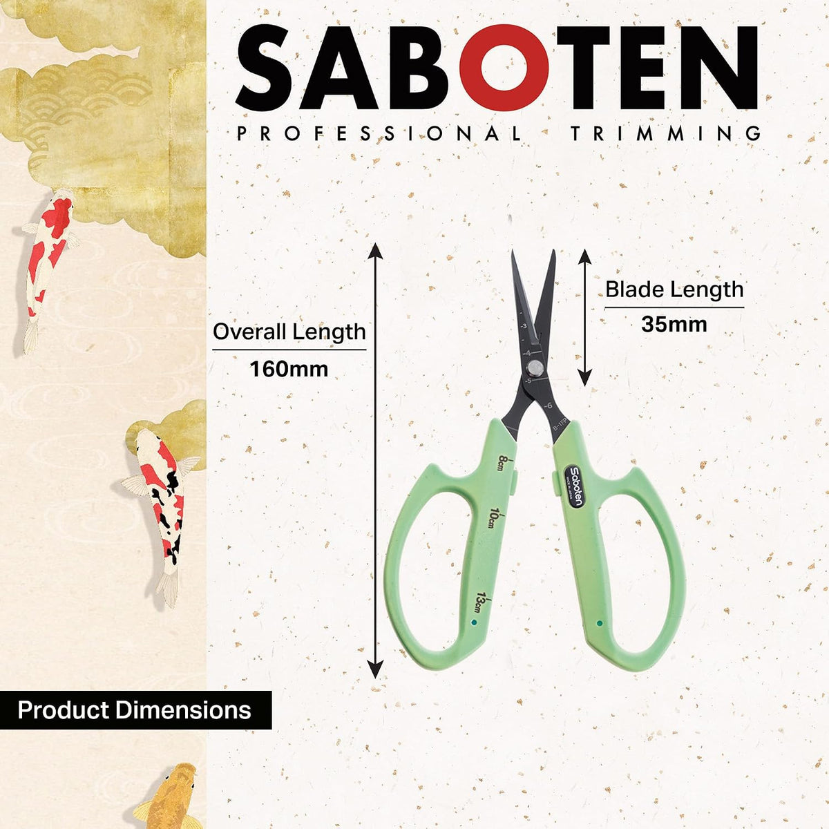 Saboten Stainless Steel Angled Blade Trimming Scissors Orange PT-13 160mm Precision Gardening Bonsai and Floral Shears Made in Japan