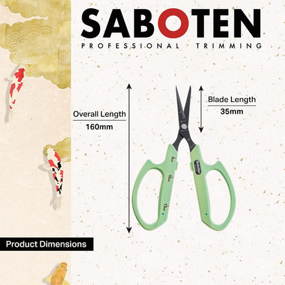 Saboten Stainless Steel Angled Blade Trimming Scissors Orange PT-13 160mm Precision Gardening Bonsai and Floral Shears Made in Japan