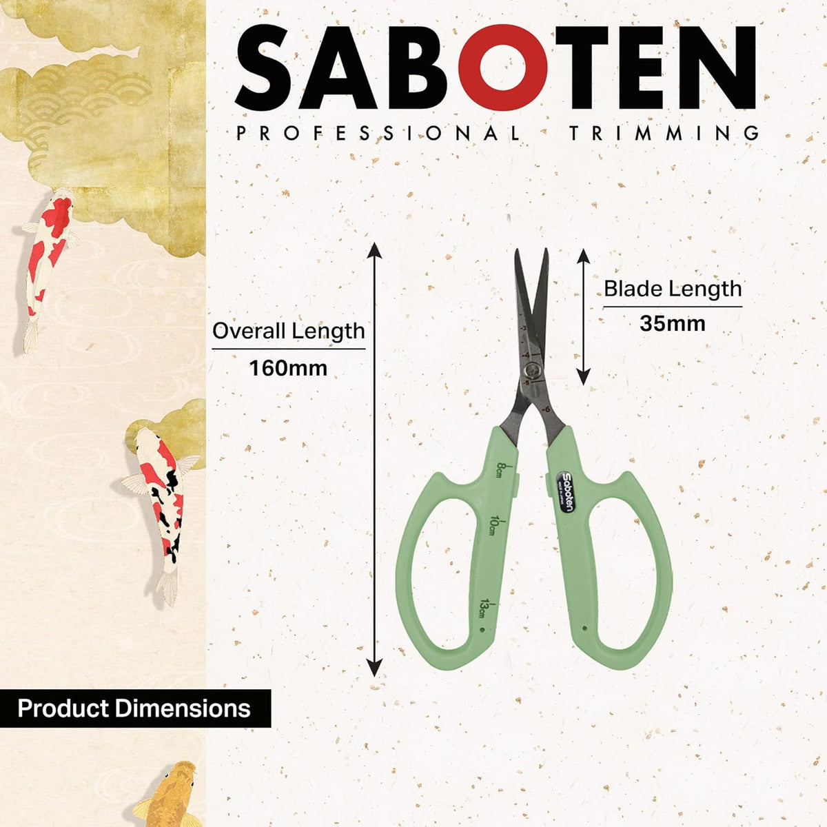Saboten Stainless Steel Angled Blade Trimming Scissors Orange PT-13 160mm Precision Gardening Bonsai and Floral Shears Made in Japan