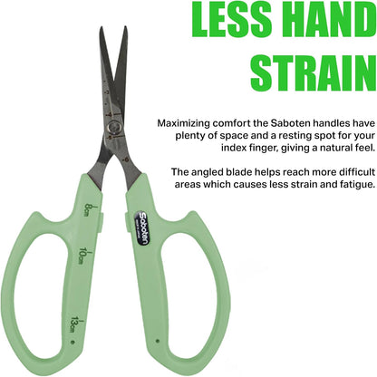 Saboten Stainless Steel Angled Blade Trimming Scissors Orange PT-13 160mm Precision Gardening Bonsai and Floral Shears Made in Japan