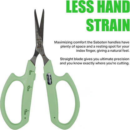 Saboten Stainless Steel Angled Blade Trimming Scissors Orange PT-13 160mm Precision Gardening Bonsai and Floral Shears Made in Japan