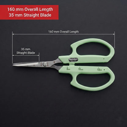 Saboten Stainless Steel Angled Blade Trimming Scissors Orange PT-13 160mm Precision Gardening Bonsai and Floral Shears Made in Japan