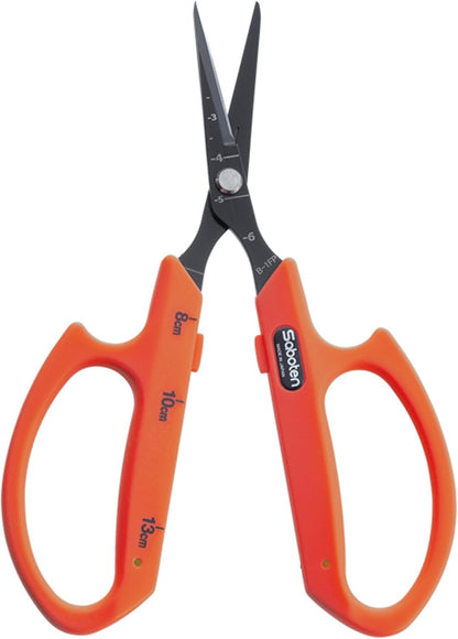 Saboten Stainless Steel Angled Blade Trimming Scissors Orange PT-13 160mm Precision Gardening Bonsai and Floral Shears Made in Japan