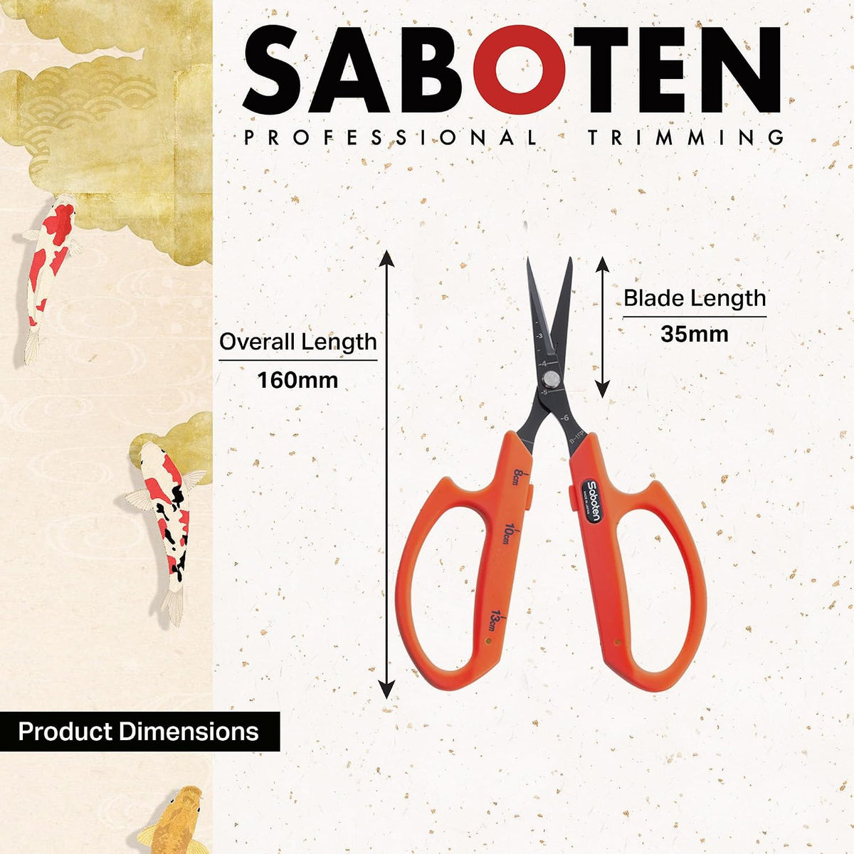 Saboten Stainless Steel Angled Blade Trimming Scissors Orange PT-13 160mm Precision Gardening Bonsai and Floral Shears Made in Japan