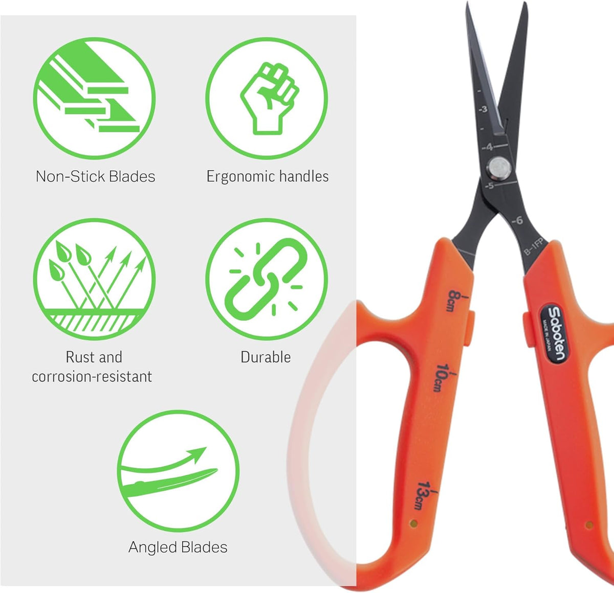 Saboten Stainless Steel Angled Blade Trimming Scissors Orange PT-13 160mm Precision Gardening Bonsai and Floral Shears Made in Japan