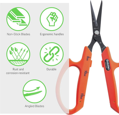 Saboten Stainless Steel Angled Blade Trimming Scissors Orange PT-13 160mm Precision Gardening Bonsai and Floral Shears Made in Japan