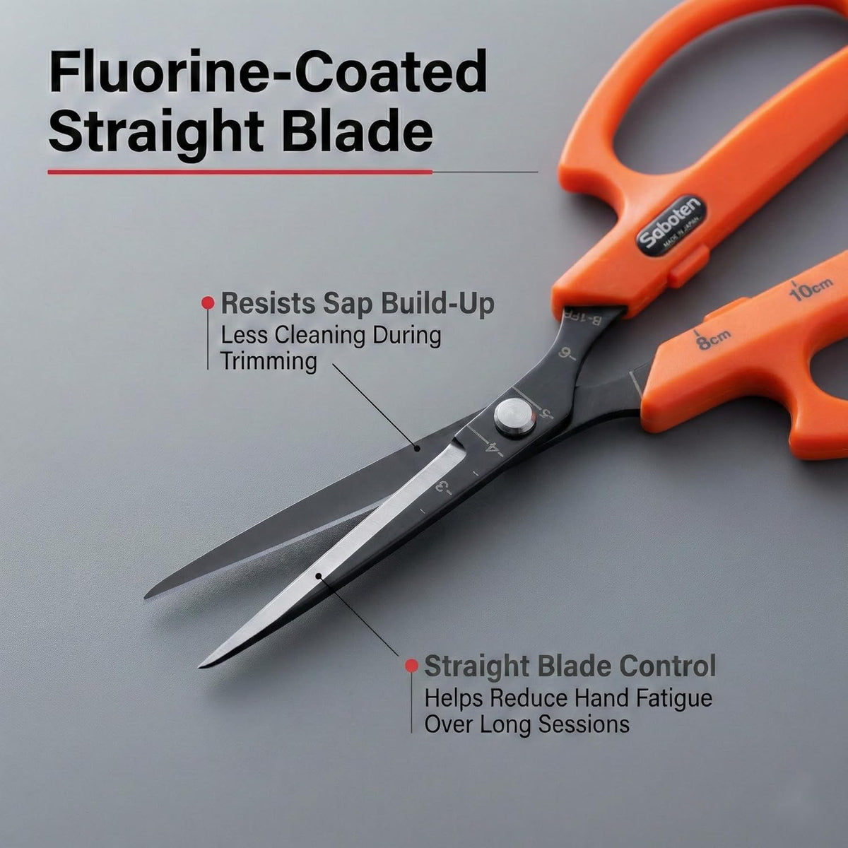 Saboten Stainless Steel Angled Blade Trimming Scissors Orange PT-13 160mm Precision Gardening Bonsai and Floral Shears Made in Japan