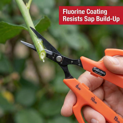 Saboten Stainless Steel Angled Blade Trimming Scissors Orange PT-13 160mm Precision Gardening Bonsai and Floral Shears Made in Japan