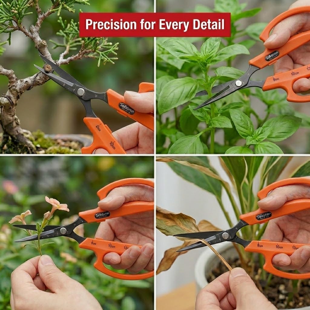 Saboten Stainless Steel Angled Blade Trimming Scissors Orange PT-13 160mm Precision Gardening Bonsai and Floral Shears Made in Japan