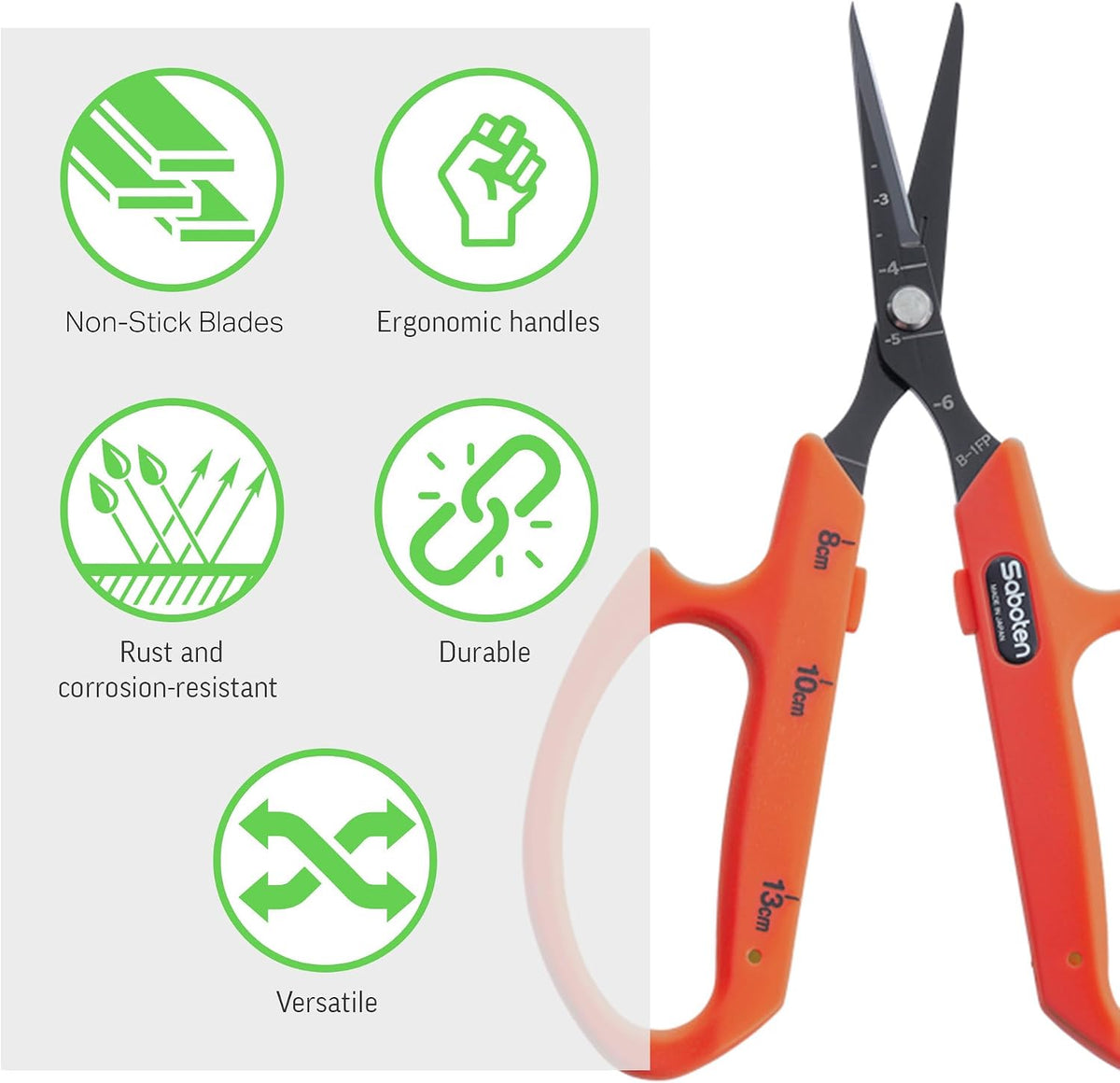 Saboten Stainless Steel Angled Blade Trimming Scissors Orange PT-13 160mm Precision Gardening Bonsai and Floral Shears Made in Japan