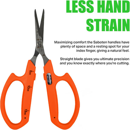 Saboten Stainless Steel Angled Blade Trimming Scissors Orange PT-13 160mm Precision Gardening Bonsai and Floral Shears Made in Japan