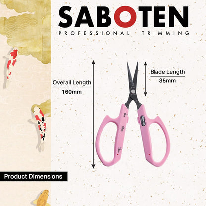 Saboten Stainless Steel Angled Blade Trimming Scissors Orange PT-13 160mm Precision Gardening Bonsai and Floral Shears Made in Japan