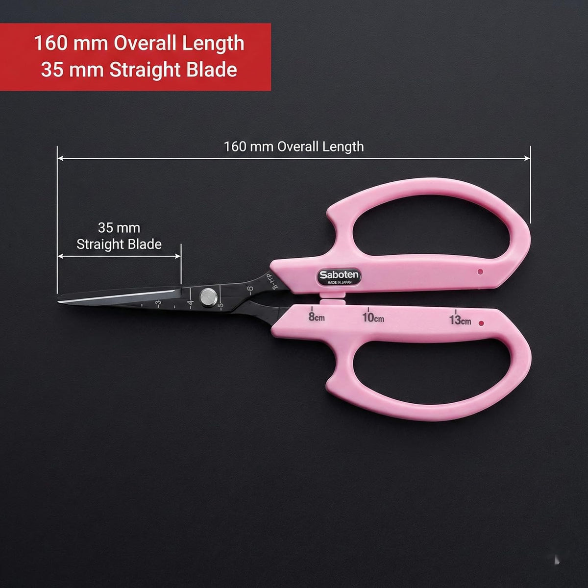 Saboten Stainless Steel Angled Blade Trimming Scissors Orange PT-13 160mm Precision Gardening Bonsai and Floral Shears Made in Japan