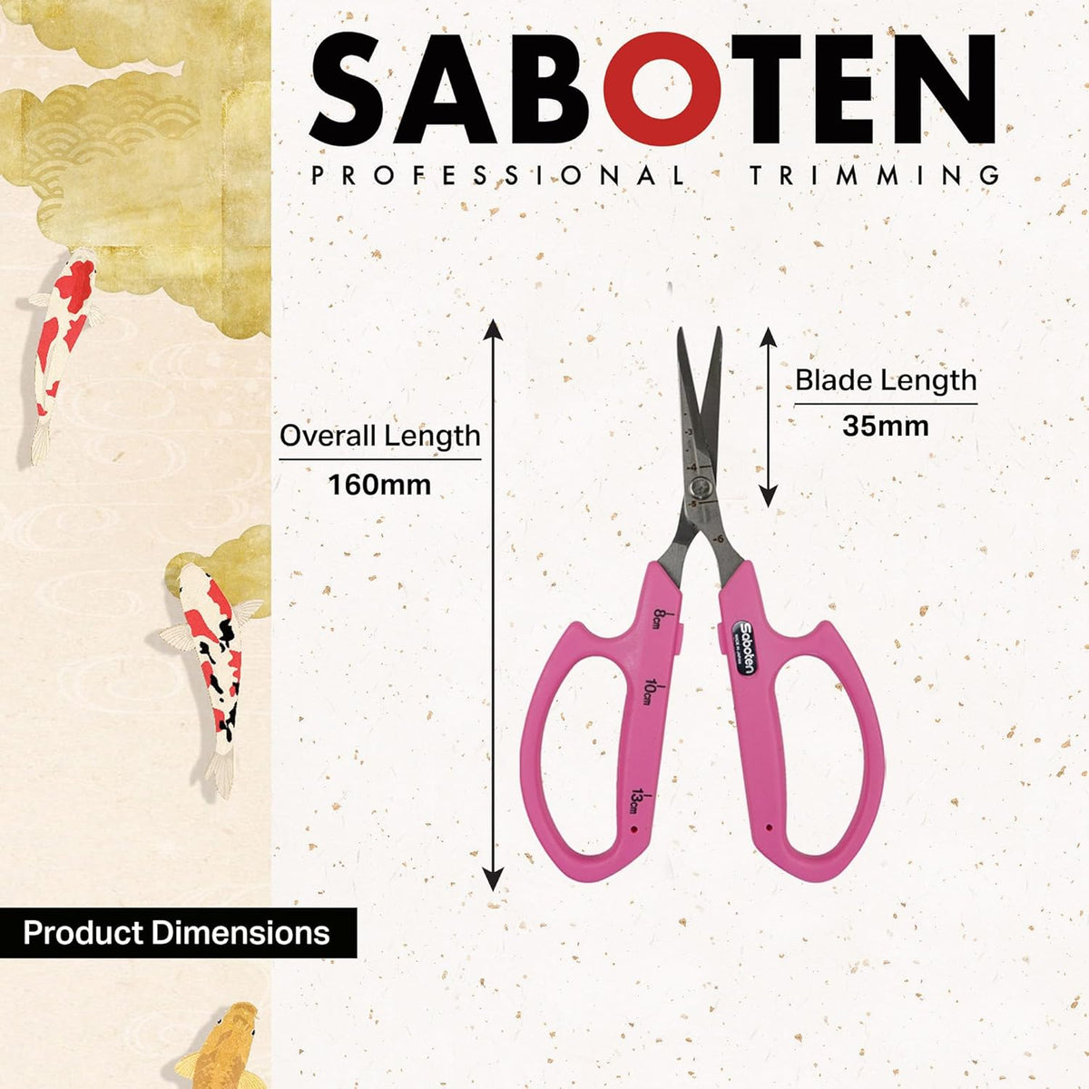 Saboten Stainless Steel Angled Blade Trimming Scissors Orange PT-13 160mm Precision Gardening Bonsai and Floral Shears Made in Japan