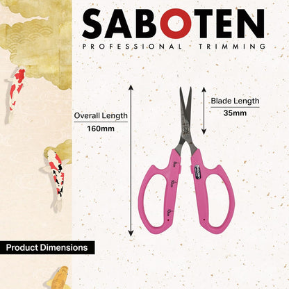 Saboten Stainless Steel Angled Blade Trimming Scissors Orange PT-13 160mm Precision Gardening Bonsai and Floral Shears Made in Japan
