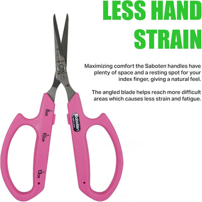 Saboten Stainless Steel Angled Blade Trimming Scissors Orange PT-13 160mm Precision Gardening Bonsai and Floral Shears Made in Japan