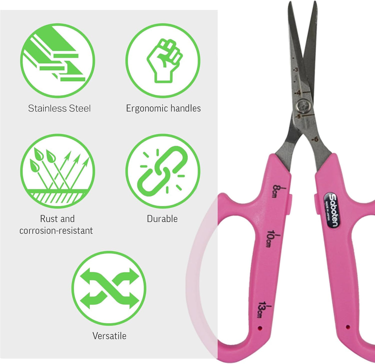 Saboten Stainless Steel Angled Blade Trimming Scissors Orange PT-13 160mm Precision Gardening Bonsai and Floral Shears Made in Japan