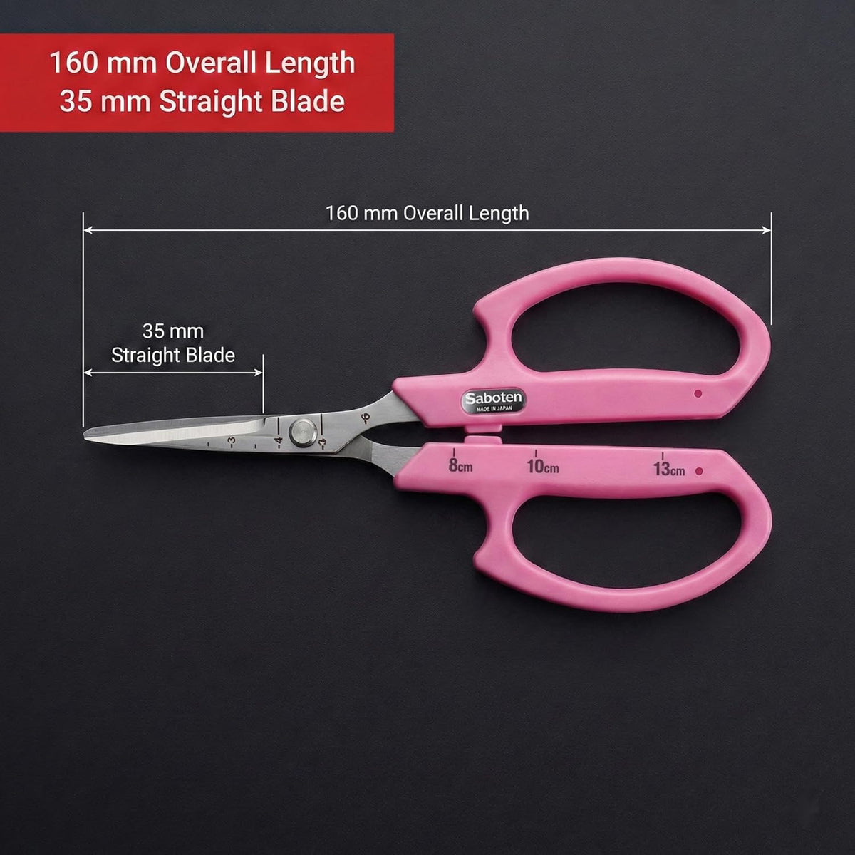 Saboten Stainless Steel Angled Blade Trimming Scissors Orange PT-13 160mm Precision Gardening Bonsai and Floral Shears Made in Japan