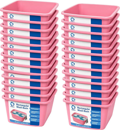 Wash Basins – Rectangular Plastic Hospital Bedside Soaking Tub (Pack of 2) Small 7 Qt Graduated Bucket - Portable Washbasin for Washing, Cleaning, Foot Bath, Dishes, Face Cleansing Bowl