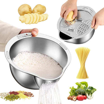 4‑in‑1 Rice Washer Strainer Bowl with Grater Side Drainer