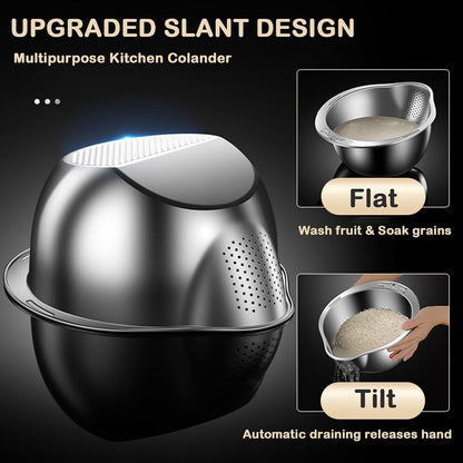4‑in‑1 Rice Washer Strainer Bowl with Grater Side Drainer