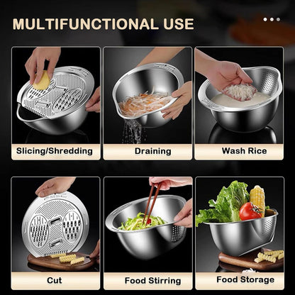 4‑in‑1 Rice Washer Strainer Bowl with Grater Side Drainer