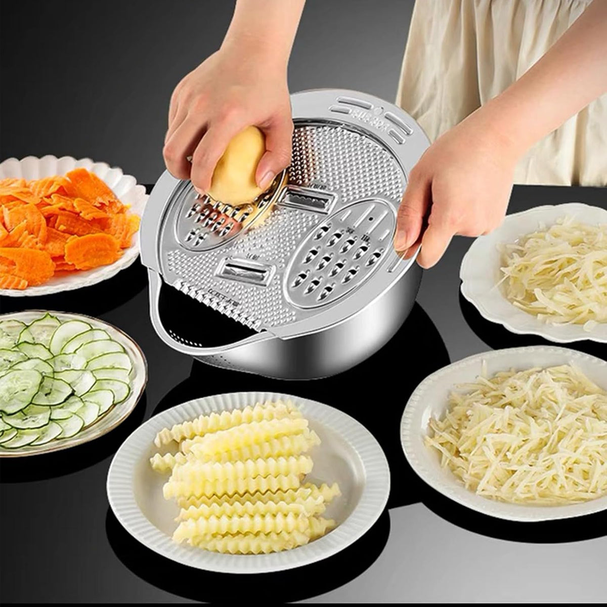 4‑in‑1 Rice Washer Strainer Bowl with Grater Side Drainer