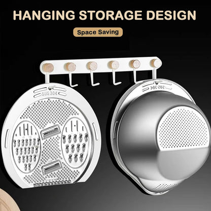 4‑in‑1 Rice Washer Strainer Bowl with Grater Side Drainer