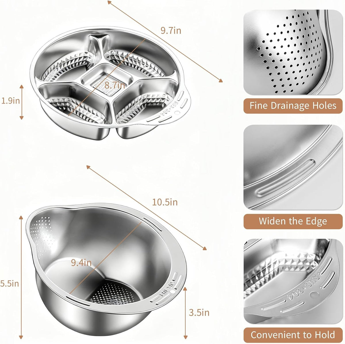 4‑in‑1 Rice Washer Strainer Bowl with Grater Side Drainer