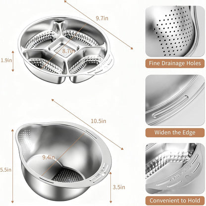 4‑in‑1 Rice Washer Strainer Bowl with Grater Side Drainer