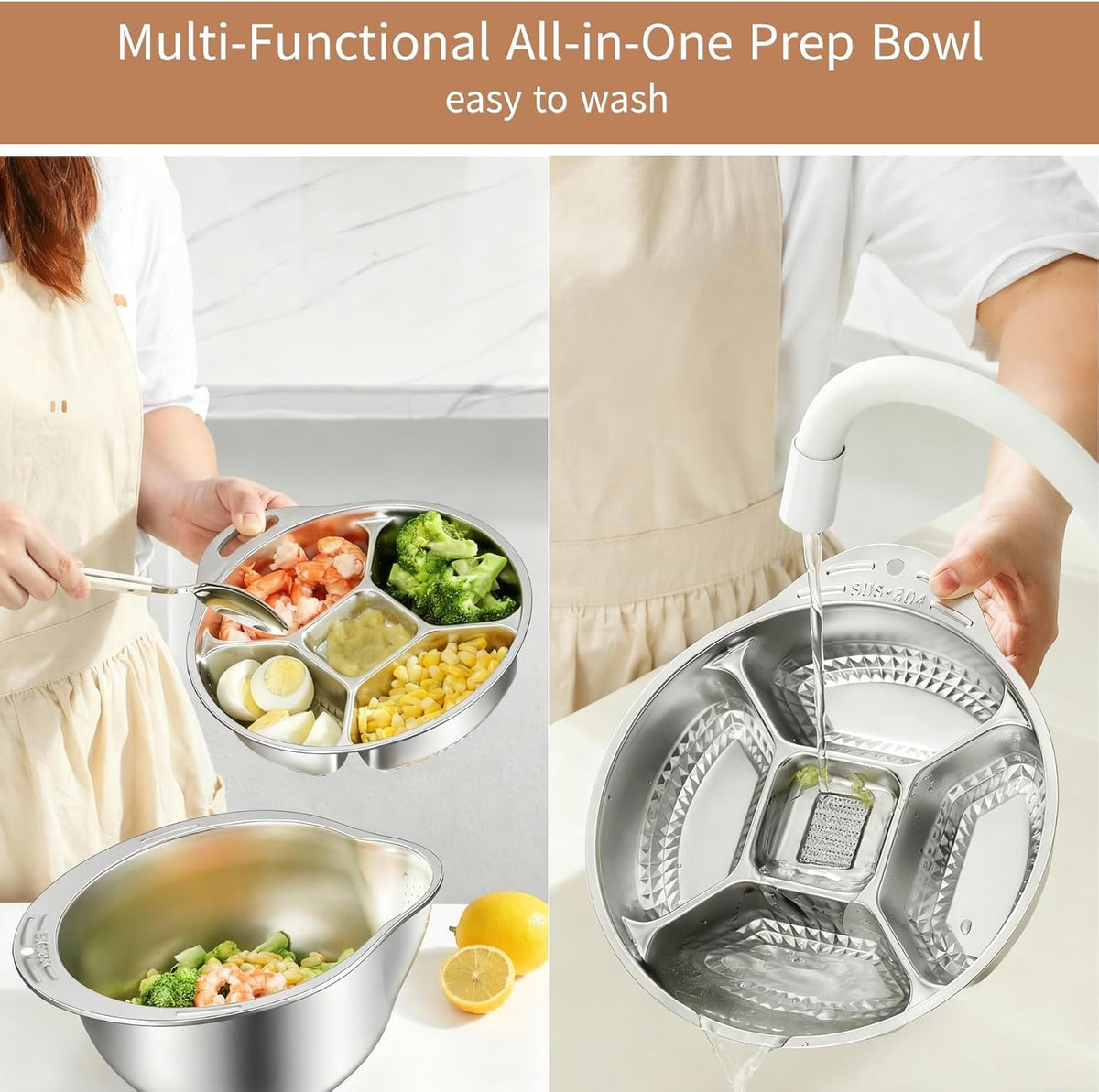 4‑in‑1 Rice Washer Strainer Bowl with Grater Side Drainer