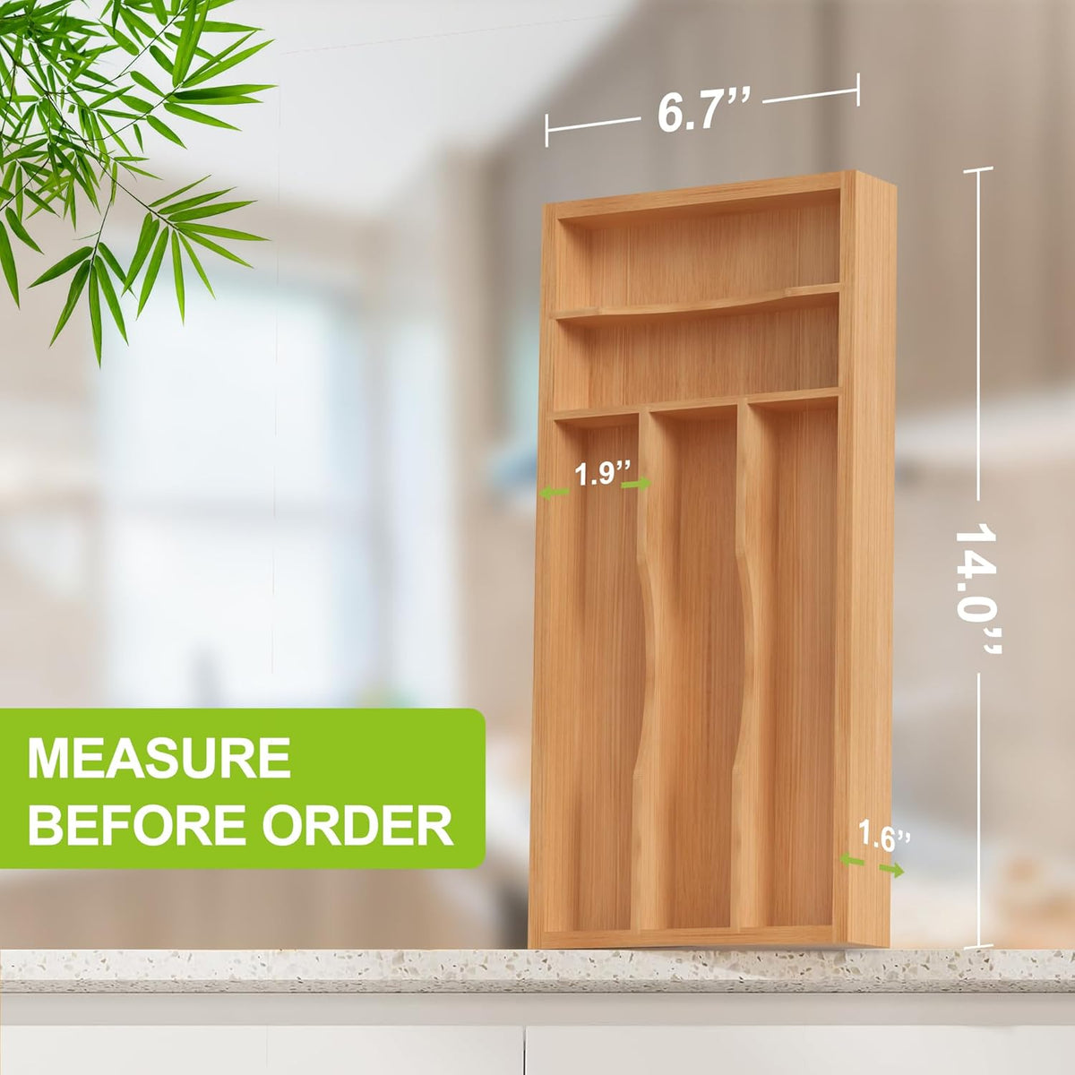 Bamboo Utensil Drawer Organizer with Removable Dividers, Kitchen Organizer for Flatware Cutlery, Silverware Tray for Drawer (5/4 Flexible Slots, Natural)