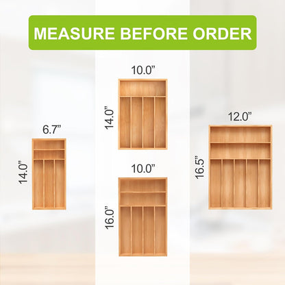 Bamboo Utensil Drawer Organizer with Removable Dividers, Kitchen Organizer for Flatware Cutlery, Silverware Tray for Drawer (5/4 Flexible Slots, Natural)