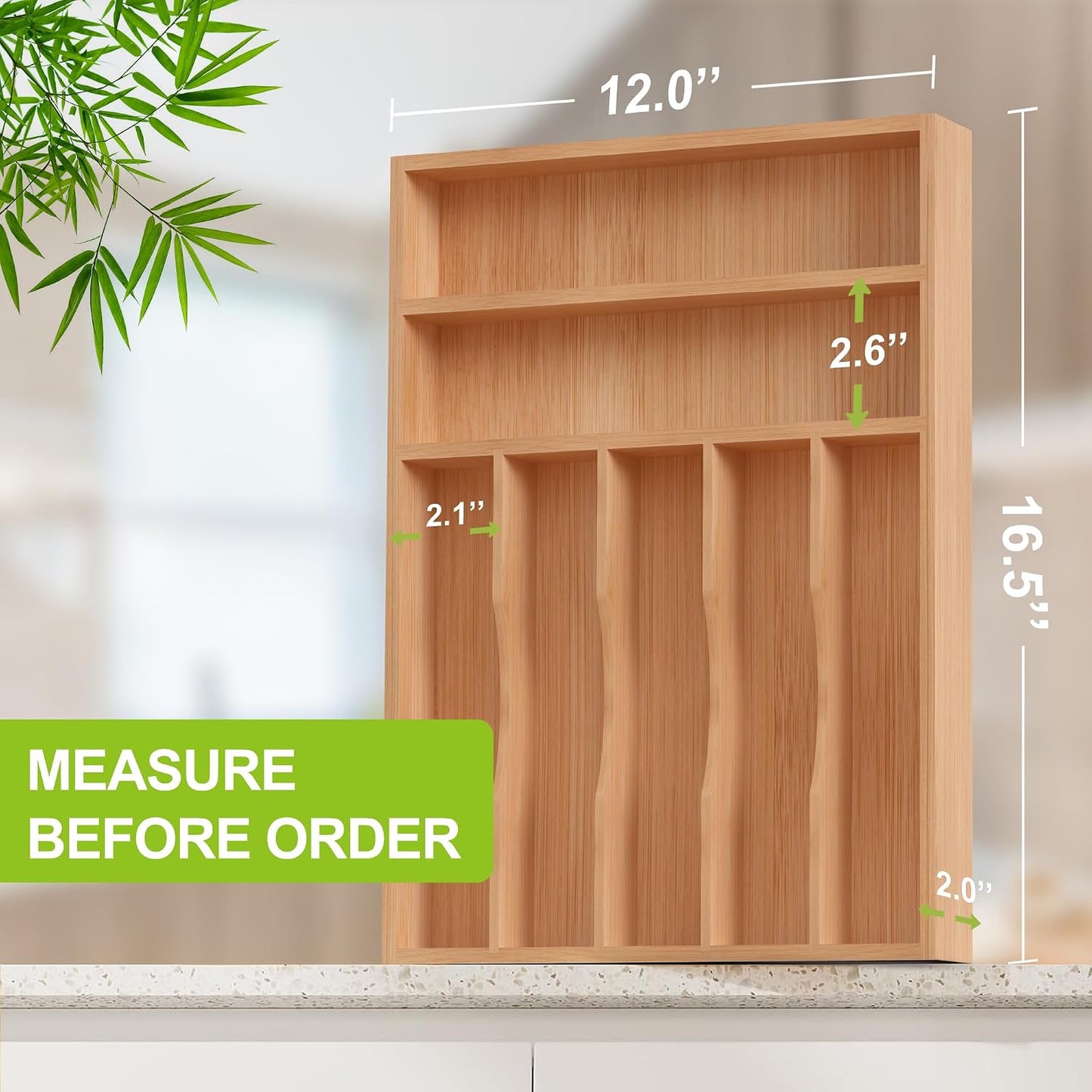 Bamboo Utensil Drawer Organizer with Removable Dividers, Kitchen Organizer for Flatware Cutlery, Silverware Tray for Drawer (5/4 Flexible Slots, Natural)