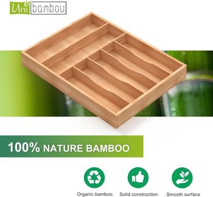 Bamboo Utensil Drawer Organizer with Removable Dividers, Kitchen Organizer for Flatware Cutlery, Silverware Tray for Drawer (5/4 Flexible Slots, Natural)