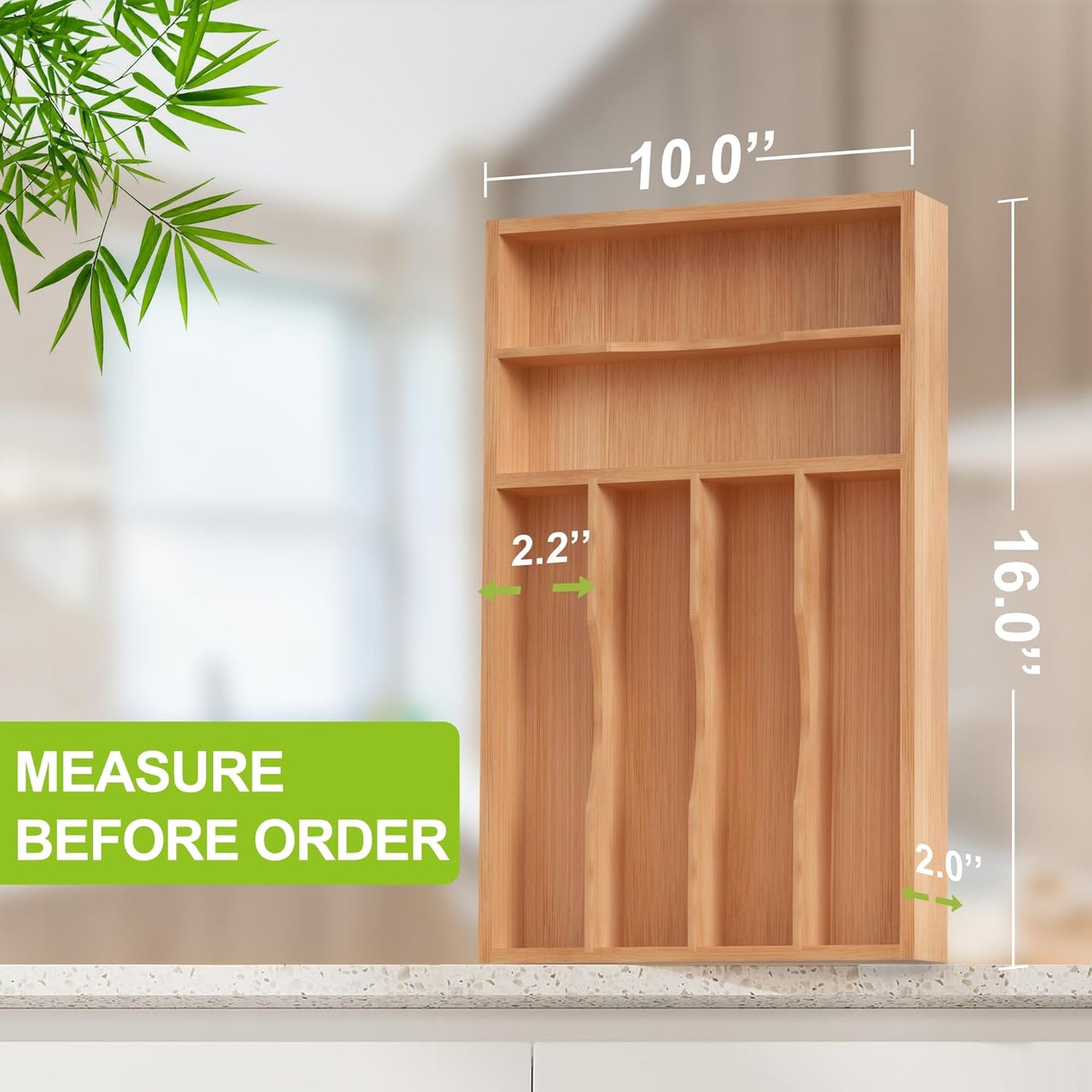 Bamboo Utensil Drawer Organizer with Removable Dividers, Kitchen Organizer for Flatware Cutlery, Silverware Tray for Drawer (5/4 Flexible Slots, Natural)
