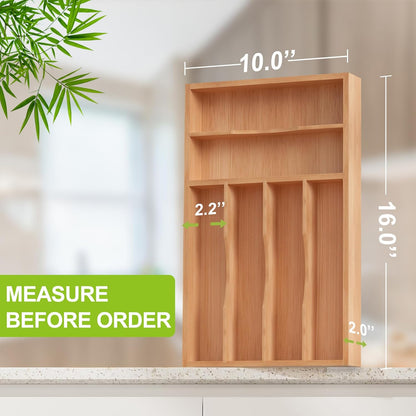 Bamboo Utensil Drawer Organizer with Removable Dividers, Kitchen Organizer for Flatware Cutlery, Silverware Tray for Drawer (5/4 Flexible Slots, Natural)
