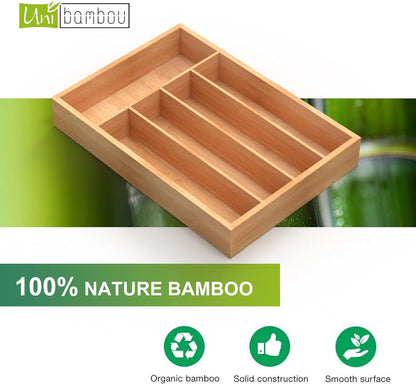 Bamboo Utensil Drawer Organizer with Removable Dividers, Kitchen Organizer for Flatware Cutlery, Silverware Tray for Drawer (5/4 Flexible Slots, Natural)