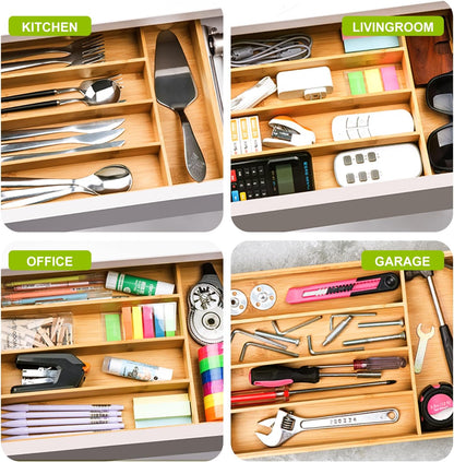 Bamboo Utensil Drawer Organizer with Removable Dividers, Kitchen Organizer for Flatware Cutlery, Silverware Tray for Drawer (5/4 Flexible Slots, Natural)