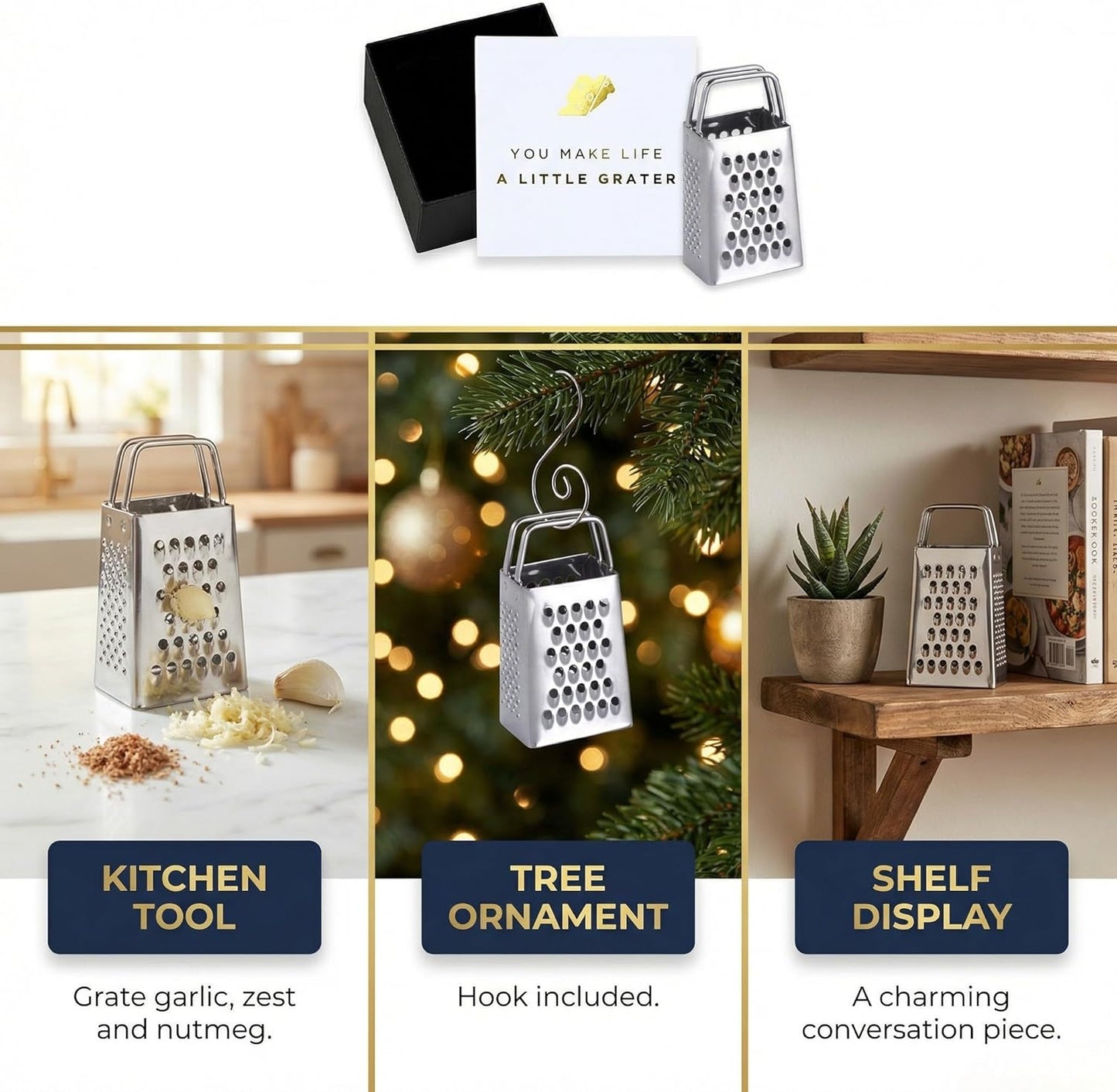 Mini Cheese Grater Gift Set - Funny Chef Gift, Friends, Coworkers, or Foodies | “You Make Life a Little Grater” Card, Mini Grater & Gift Box