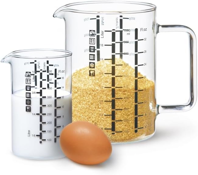 Glass Measuring Cup: 16 Oz Measuring Cups Glass - Liter, Oz and Ml Measuring Cup for Liquid - Borosilicate Glass Metric Measuring Cups in Gram - Measure Flour and Sugar Grams - Easy Pour Spout