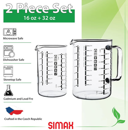 Glass Measuring Cup: 16 Oz Measuring Cups Glass - Liter, Oz and Ml Measuring Cup for Liquid - Borosilicate Glass Metric Measuring Cups in Gram - Measure Flour and Sugar Grams - Easy Pour Spout